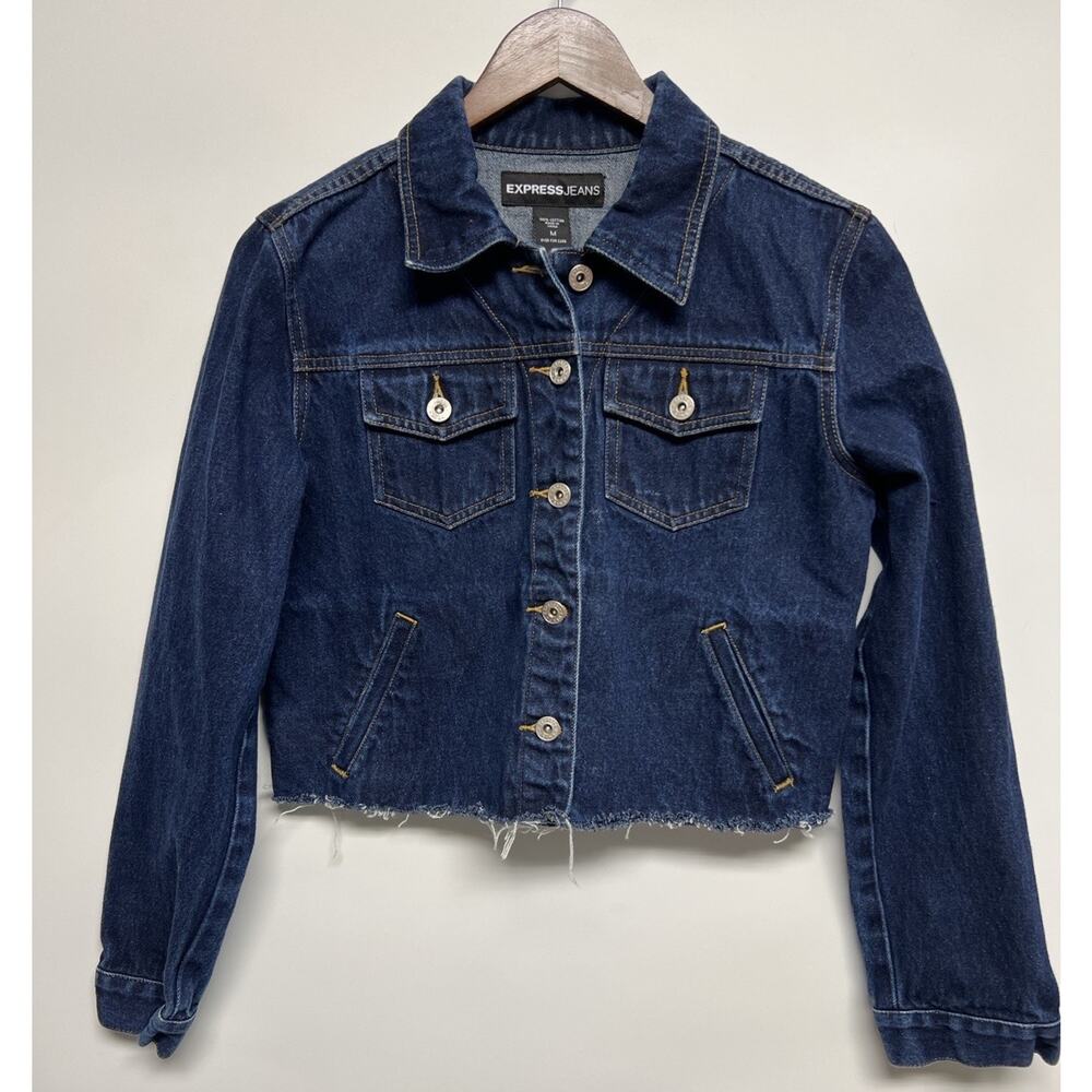 Express Jeans Womens Denim Jacket Dark Wash Medium Boho Western Grunge Indie - Picture 4 of 9